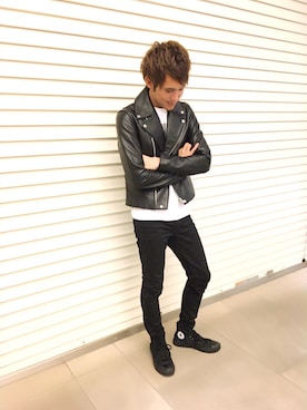 「united arrows」｜「アイテム（ライダースジャケット）」を使った、HYOKUNさん（メンズ・173cm）の夏コーディネート