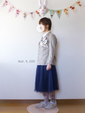 「アイテム（タイツ/ストッキング、ベージュ系）」を使った、トモロウさん（レディース・151cm）の春コーディネート