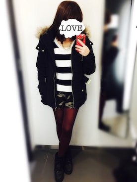 「迷彩パンツ」｜「アイテム（ニット/セーター）」を使った、Lillianさん（レディース・157cm）の冬コーディネート