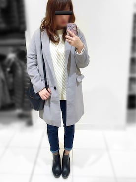 「デニムレギンス」｜「アイテム（チェスターコート）」を使った、Lillianさん（レディース・157cm）の冬コーディネート