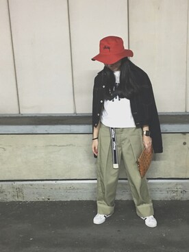 KAWAYUIさんの「Long Brim Stock Buket Hat」を使ったコーディネート