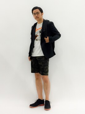 「カモ柄」｜「アイテム（その他シューズ）」を使った、K-1RO(ケーイチロー)さん（メンズ・171cm）の春コーディネート