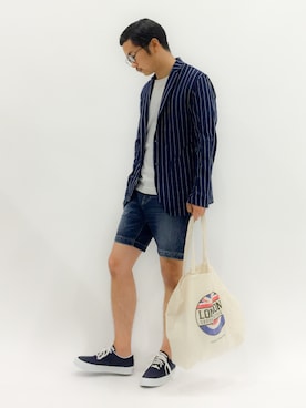 「ストライプジャケット」｜K-1RO(ケーイチロー)さん（メンズ・171cm）の夏コーディネート