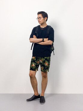 「カモ柄」｜「アイテム（その他シューズ）」を使った、K-1RO(ケーイチロー)さん（メンズ・171cm）の夏コーディネート