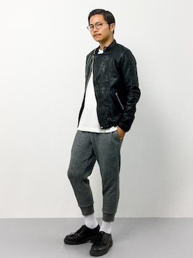 「ポケットＴシャツ」｜「アイテム（ライダースジャケット）」を使った、K-1RO(ケーイチロー)さん（メンズ・171cm）の夏コーディネート