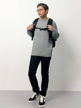 「クルーネックニット」｜K-1RO(ケーイチロー)さん（メンズ・171cm）の夏コーディネート