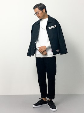 「白黒」｜「アイテム（ブルゾン）」を使った、K-1RO(ケーイチロー)さん（メンズ・171cm）の夏コーディネート