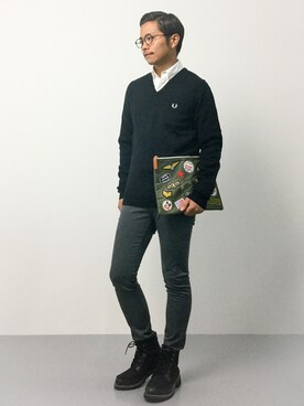 「FRED PERRY（フレッドペリー）のアイテム（ニット/セーター）」を使った、K-1RO(ケーイチロー)さん（メンズ・171cm）の夏コーディネート