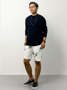 「クルーネックニット」｜K-1RO(ケーイチロー)さん（メンズ・171cm）の夏コーディネート