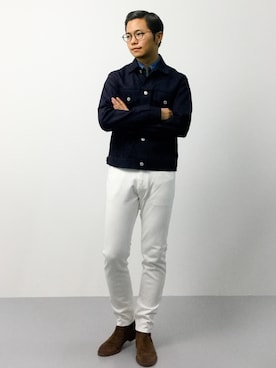 「スエードシューズ」｜「アイテム（デニムジャケット）」を使った、K-1RO(ケーイチロー)さん（メンズ・171cm）の秋コーディネート