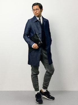 「STUDIOUS（ステュディオス）のアイテム（ステンカラーコート）」を使った、K-1RO(ケーイチロー)さん（メンズ・171cm）の秋コーディネート