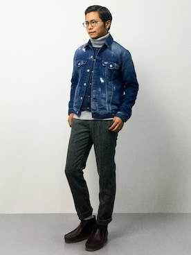 「スラックスパンツ」｜「アイテム（デニムジャケット）」を使った、K-1RO(ケーイチロー)さん（メンズ・171cm）の秋コーディネート