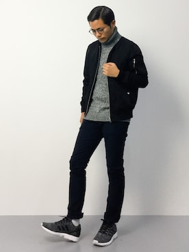 「ノーカラージャケット」｜「アイテム（MA-1）」を使った、K-1RO(ケーイチロー)さん（メンズ・171cm）の秋コーディネート