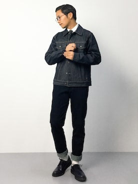 「アイテム（ドレスシューズ、ブルー系）」を使った、K-1RO(ケーイチロー)さん（メンズ・171cm）の秋コーディネート