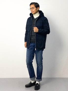 「アイテム（マウンテンパーカー、ブルー系）」を使った、K-1RO(ケーイチロー)さん（メンズ・171cm）の秋コーディネート