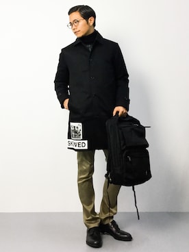 「WEGO（ウィゴー）のアイテム（ステンカラーコート）」を使った、K-1RO(ケーイチロー)さん（メンズ・171cm）の秋コーディネート