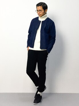 「ノーカラー」｜「アイテム（デニムジャケット）」を使った、K-1RO(ケーイチロー)さん（メンズ・171cm）の秋コーディネート