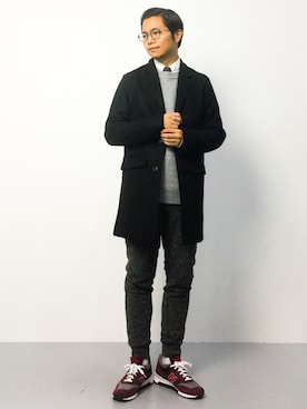 「L.H.P（エルエイチピー）のアイテム（チェスターコート）」を使った、K-1RO(ケーイチロー)さん（メンズ・171cm）の秋コーディネート