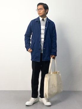 「L.H.P（エルエイチピー）のアイテム（ステンカラーコート）」を使った、K-1RO(ケーイチロー)さん（メンズ・171cm）の秋コーディネート