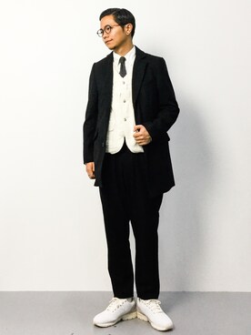 「TRANS CONTINENTS（トランスコンチネンツ）のアイテム（チェスターコート）」を使った、K-1RO(ケーイチロー)さん（メンズ・171cm）の秋コーディネート