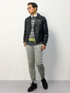 「BEAMS（ビームス）のアイテム（ライダースジャケット）」を使った、K-1RO(ケーイチロー)さん（メンズ・171cm）の秋コーディネート