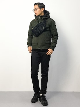 「ポーター」｜「アイテム（ブルゾン）」を使った、K-1RO(ケーイチロー)さん（メンズ・171cm）の秋コーディネート