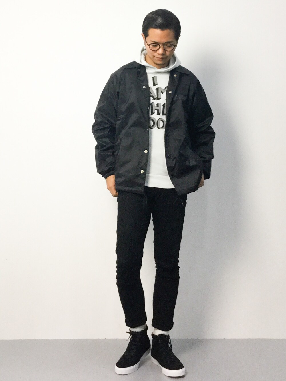 「SHIPS JET BLUEのZ-FLEX×RAIF ADELBERG: NOHOODIE コーチジャケット（ブルゾン、ブラック系）」を使った、K-1RO(ケーイチロー)さん（メンズ・171cm）の秋コーディネートの1枚目の写真