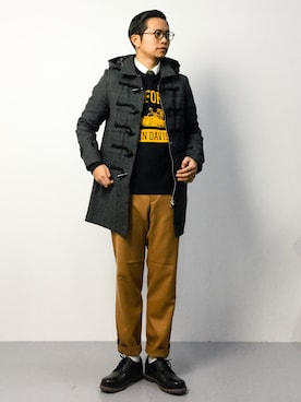 「L.H.P（エルエイチピー）のアイテム（ダッフルコート）」を使った、K-1RO(ケーイチロー)さん（メンズ・171cm）の秋コーディネート
