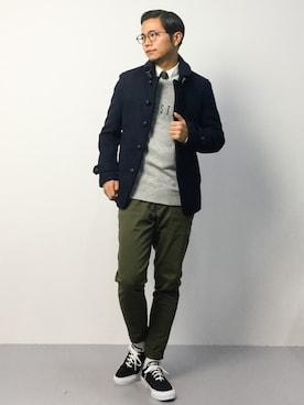 「NANO universe（ナノユニバース）のアイテム（ピーコート）」を使った、K-1RO(ケーイチロー)さん（メンズ・171cm）の秋コーディネート