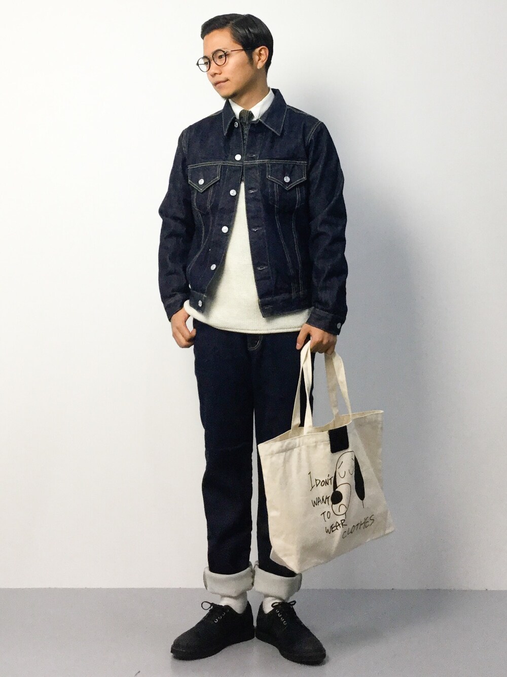 「DenimeのFirstDenime【3rd type Denim JKT/サードタイプ】（デニムジャケット、ブルー系）」を使った、K-1RO(ケーイチロー)さん（メンズ・171cm）の秋コーディネートの1枚目の写真