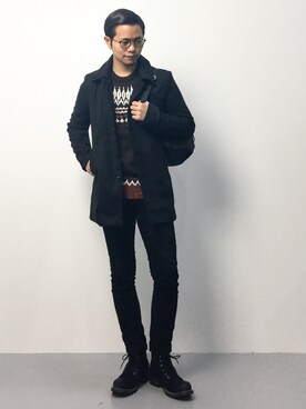 「L.H.P（エルエイチピー）のアイテム（ステンカラーコート）」を使った、K-1RO(ケーイチロー)さん（メンズ・171cm）の秋コーディネート