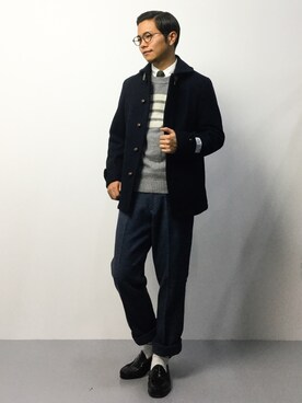 「URBAN RESEARCH（アーバンリサーチ）のアイテム（ピーコート）」を使った、K-1RO(ケーイチロー)さん（メンズ・171cm）の秋コーディネート