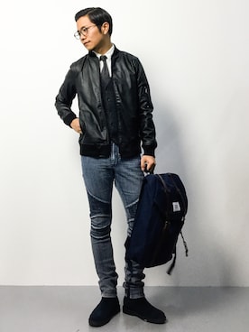 「L.H.P（エルエイチピー）のアイテム（デニムパンツ）」を使った、K-1RO(ケーイチロー)さん（メンズ・171cm）の秋コーディネート