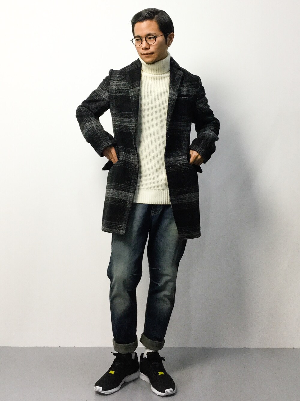 「BEAUTY&YOUTH UNITED ARROWSの＜monkey time＞ アゼ タートルネック ニット（ニット/セーター、ホワイト系）」を使った、K-1RO(ケーイチロー)さん（メンズ・171cm）の秋コーディネートの1枚目の写真