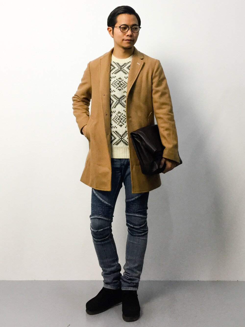 「green label relaxingのSNOW/JQ C/N 5G ニット（ニット/セーター、ホワイト系）」を使った、K-1RO(ケーイチロー)さん（メンズ・171cm）の秋コーディネートの1枚目の写真