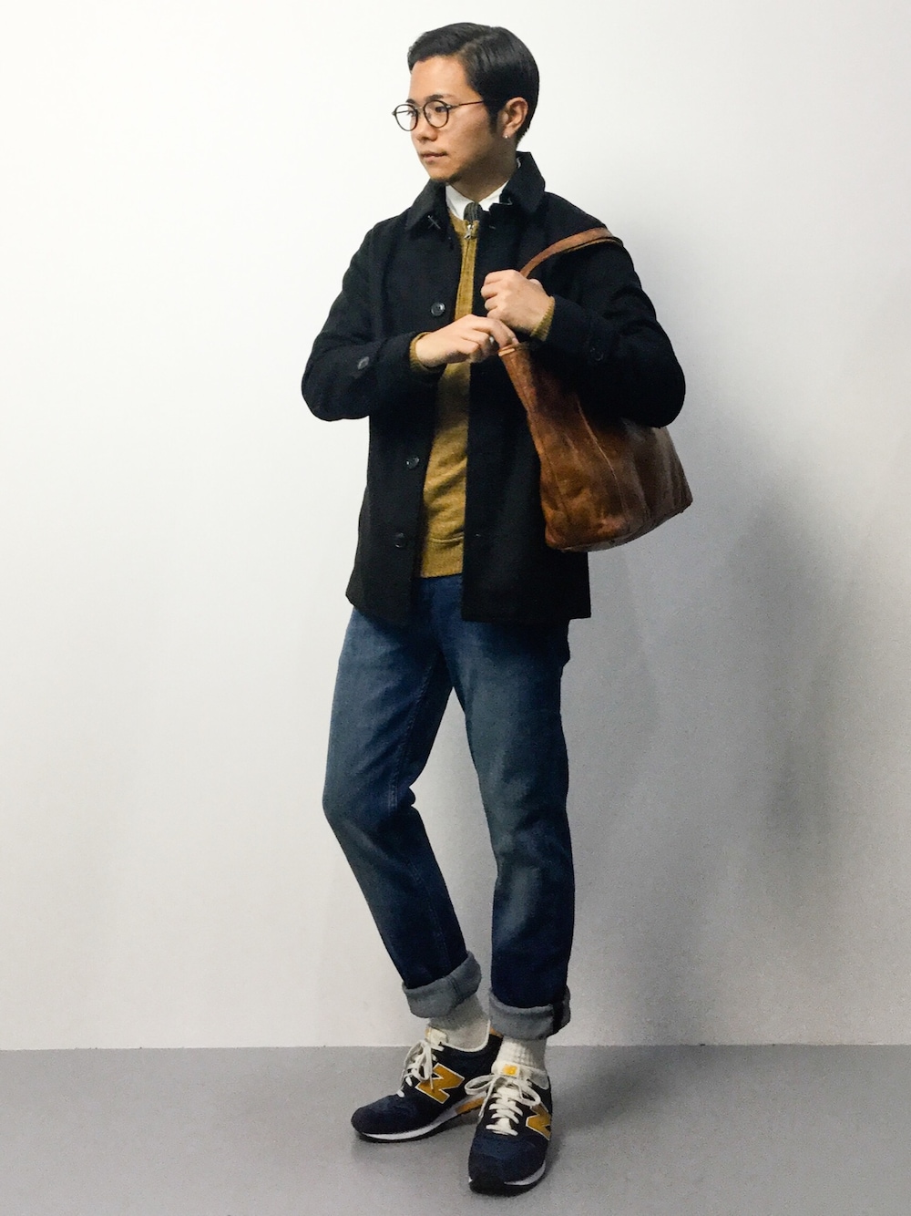 「knock through abstractionの【KTAB/Knock Through Abstraction】melton soutien collar coat/メルトンステンカラーコート（ステンカラーコート、ブラック系）」を使った、K-1RO(ケーイチロー)さん（メンズ・171cm）の冬コーディネートの1枚目の写真