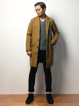 「Right-on（ライトオン）のアイテム（チェスターコート）」を使った、K-1RO(ケーイチロー)さん（メンズ・171cm）の冬コーディネート