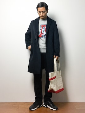 「COMME CA ISM（コムサイズム）のアイテム（チェスターコート）」を使った、K-1RO(ケーイチロー)さん（メンズ・171cm）の冬コーディネート