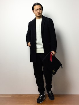 「UP START（アップスタート）のアイテム（スラックス）」を使った、K-1RO(ケーイチロー)さん（メンズ・171cm）の冬コーディネート