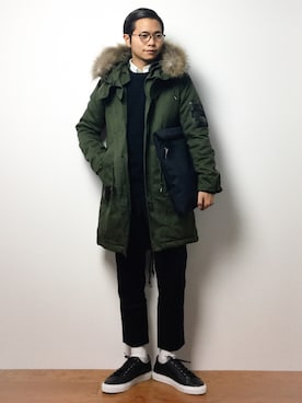 「B'2nd（ビーセカンド）のアイテム（モッズコート）」を使った、K-1RO(ケーイチロー)さん（メンズ・171cm）の冬コーディネート