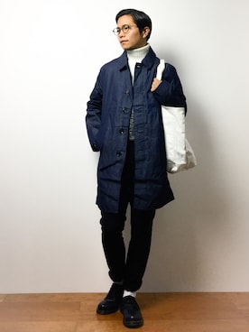 「TRANS CONTINENTS（トランスコンチネンツ）のアイテム（ステンカラーコート）」を使った、K-1RO(ケーイチロー)さん（メンズ・171cm）の冬コーディネート