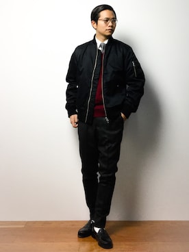 「Dickies（ディッキーズ）のアイテム（MA-1）」を使った、K-1RO(ケーイチロー)さん（メンズ・171cm）の冬コーディネート