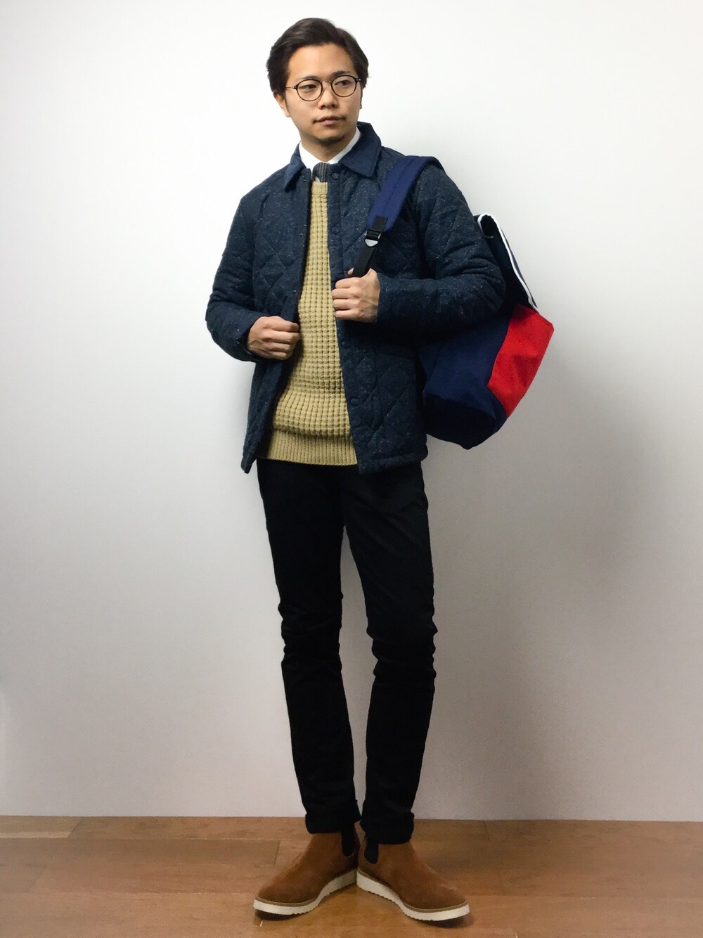 「LAVENHAMの■■■別注 ［ラベンハム］ LAVE×GLR HEMLEY NEP　キルティングジャケット（その他アウター、ブルー系）」を使った、K-1RO(ケーイチロー)さん（メンズ・171cm）の冬コーディネートの1枚目の写真