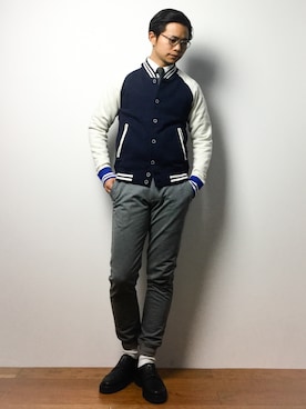 「Design Tshirts Store graniph（デザイン　ティーシャツ　ストア　グラニフ）のアイテム（スタジャン）」を使った、K-1RO(ケーイチロー)さん（メンズ・171cm）の冬コーディネート