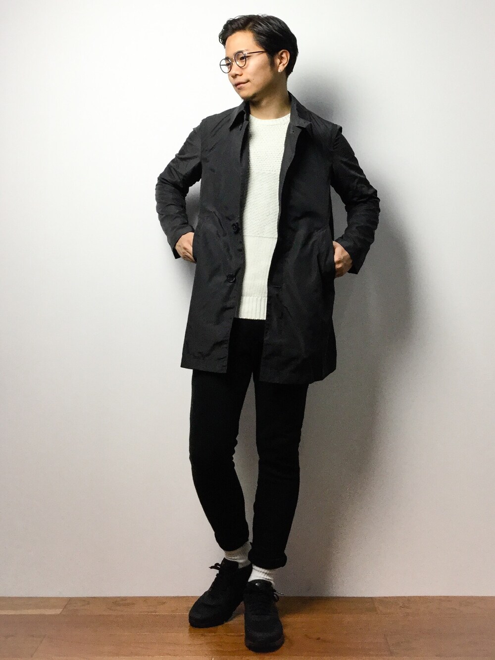 「green label relaxingのBC LI/CO PANEL/BOR C/N（ニット/セーター、ホワイト系）」を使った、K-1RO(ケーイチロー)さん（メンズ・171cm）の冬コーディネートの1枚目の写真