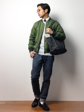 「JOURNAL STANDARD（ジャーナルスタンダード）のアイテム（MA-1）」を使った、K-1RO(ケーイチロー)さん（メンズ・171cm）の冬コーディネート