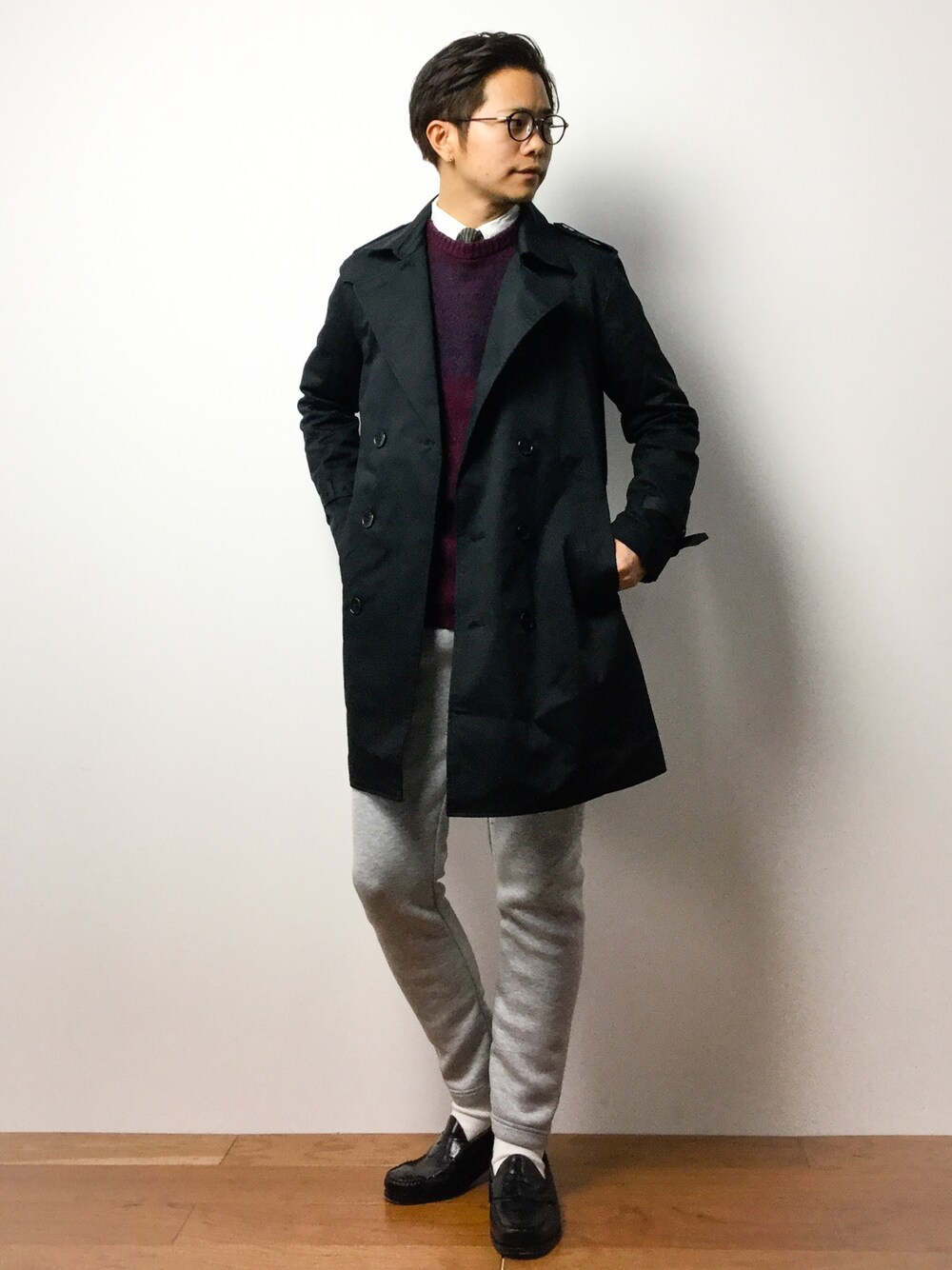 「ADAM ET ROPE'の【Knitchy × ADAM ET ROPE'】別注 フェアアイルニット（ニット/セーター、パープル系）」を使った、K-1RO(ケーイチロー)さん（メンズ・171cm）の冬コーディネートの1枚目の写真