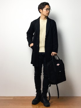 「L.H.P（エルエイチピー）のアイテム（チェスターコート）」を使った、K-1RO(ケーイチロー)さん（メンズ・171cm）の冬コーディネート