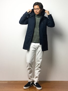 「MK MICHEL KLEIN HOMME （エムケーミッシェルクランオム）のアイテム（モッズコート）」を使った、K-1RO(ケーイチロー)さん（メンズ・171cm）の冬コーディネート