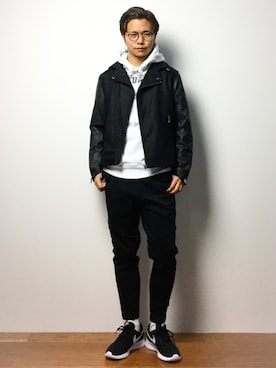「L.H.P（エルエイチピー）のアイテム（ライダースジャケット）」を使った、K-1RO(ケーイチロー)さん（メンズ・171cm）の冬コーディネート